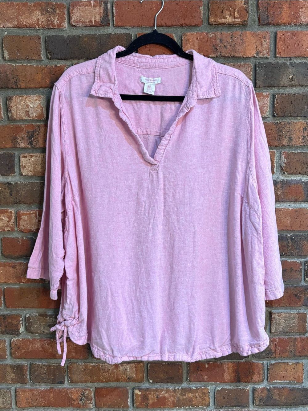 Isaac Mizrahi womens linen blend cinch hem 3/4 sleeve tunic top pink 3X